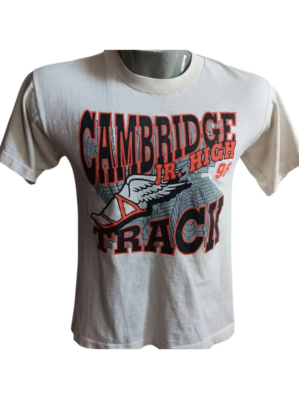 Single Stitch Small Vintage Mens T-shirt 1990s Cambridge Nebraska Jr. High Track